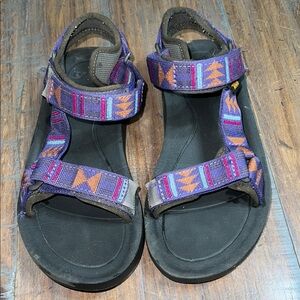 Teva Black Sandals with Purple and Orange Straps Size 7